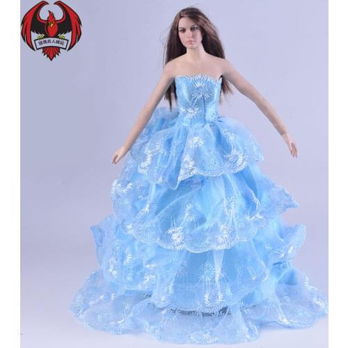 1/6 Soldier model accessories skirt sky blue lace evening dress wedding princess dress in stock