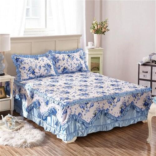 2019 Autumn/Winter Warm Thickening Sanding Quilted Single And Double Pillowcase BedSkirt Anti-Skid Bed Cover pastoral Series