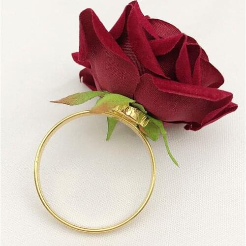 6Pcs Red Rose Shape Towel Buckle Napkin Ring Wedding Party Hotel Dinning Table Decor Anniversary Home Decoration