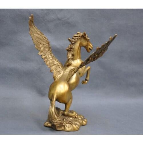 8'' China Pure Bronze Winged Flying Horse Statue Copper Tibetan Buddhist Garden Decoration 100% real Brass Bronze Copper