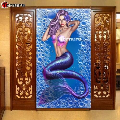 5D DIY Diamond Painting Beautiful mermaid Diamond Embroidery Rhinestone Mosaic Cross Stitch Blue sea bubbles Kit Home Decoration