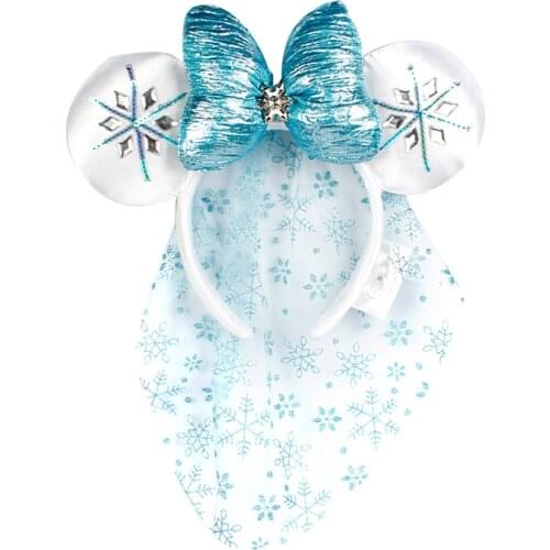 Big Minnie Ears Headband Blue Snow princess Veil Hair Hoop Wedding Style Headdress Party Headwear Girl Toys Birthday Gift
