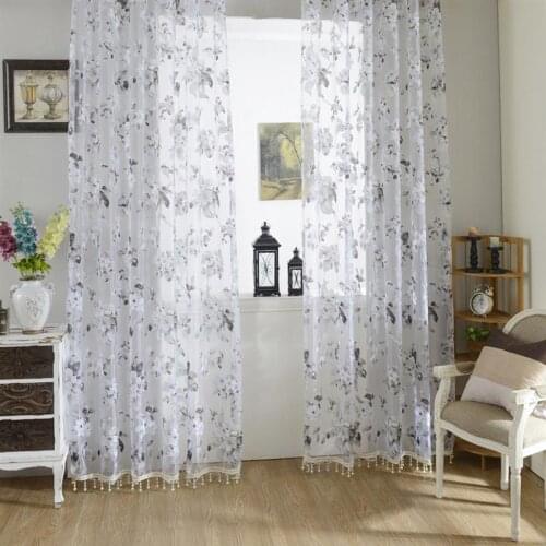 Orchid Flower Sheer Curtains Window Screen Window Gauze Door Scarf Drapes Valance For Room Decor (Black and White)