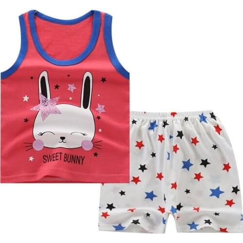 Childrens Boys' Suits Cartoon Animal Cotton Baby Vest+Shorts Two-Piece Vest Suit For 0-6 Years Old