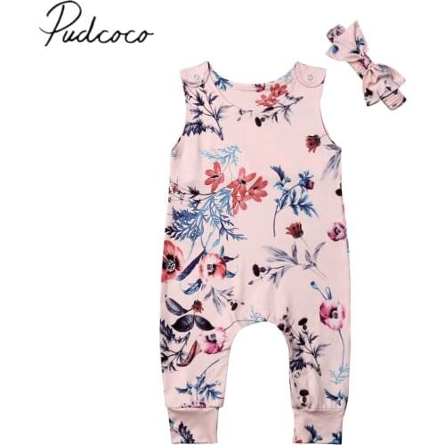 2019 Brand New 0-24M Newborn Infant Kids Baby Girls Boys Summer Romper Flowers Print Sleeveless Pink Jumpsuit Clothes Playsuit