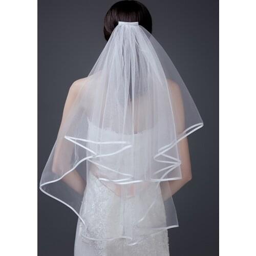 2021 Two Layers Bridal Veils For Wedding Dress Bridal Gown Soft Tulle White Ivory With Comb Elbow Length In Stock