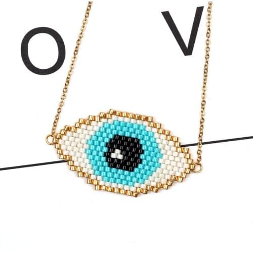 FAIRYWOO Gold Eye Pendant Necklace For Women Accessories Eye Jewelry Gold Chain Delica Miyuki Beaded Necklaces Handmade Gift