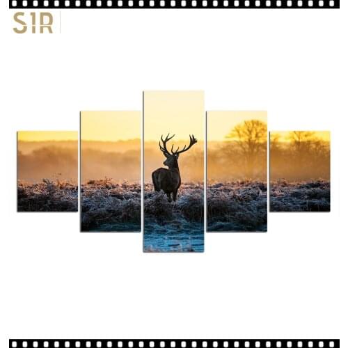 HD 5 Pieces Deer Elk Animal Pictures Posters Wall Art Home Decor for Living Room Painting on The Wall Deer Elk Pictures Wall Art