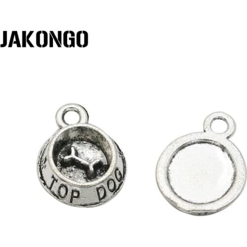JAKONGO Antique Silver Plated Top Dog Bone Charm Pendant Bracelets Jewelry Findings Accessories Making Craft DIY 13x13mm