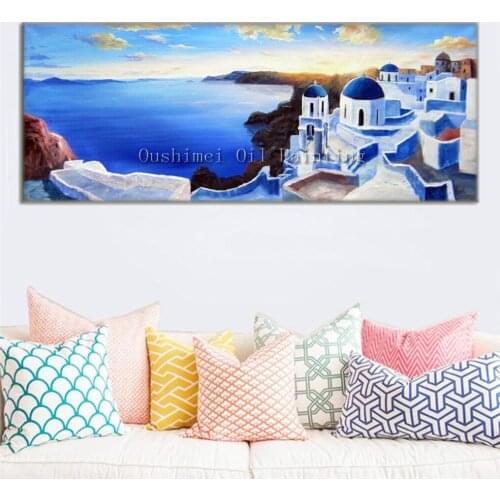 Hand Painted Modern Greek Landcape Picture on Canvas Wall Art Seascape Painting Hang Paintings Aegean Sea Oil Painting