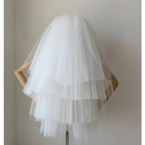 4T Short Wedding Veil Cut Edge Tulle Bridal Veils With Comb Cheap Ivory White Bride Veils Wedding Accessories