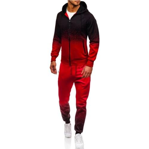 2 Pieces Sets Tracksuit Men New Brand Spring Gradient Color Hip-Hop Hoodies Sweatshirt +Drawstring Pants Size 3XL