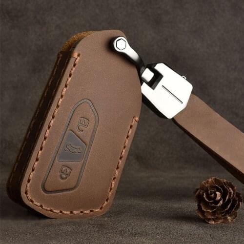 3 Buttons Leather Car Key Case Cover For VW Volkswagen Golf 8 Mk8 2020 Skoda Octavia Smart Keyless Remote Control Cover