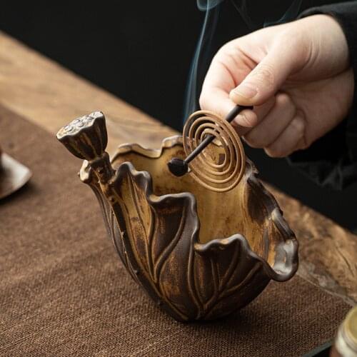 Lotus Leaf Incense Burner Household Creative Archaistic Ceramics Mosquito-Repellent Incense Buddhist Mood Decoration Ornaments