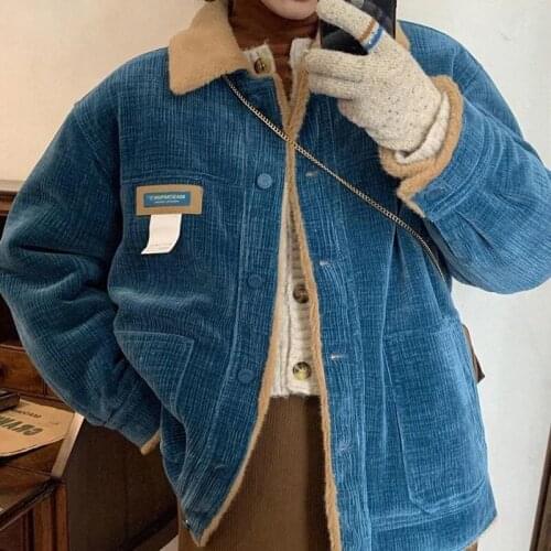 Hstar Fashion Korean Y2k Corduroy Jacket Women Vintage Warm Long Sleeve Jacket Loose Plus Size Coat Autumn Winter 2021 New