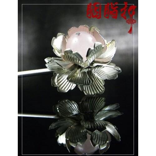 Lotus pink crystal green agate classical hair stick hanfu accessories handmade hair stick tassel cos price for 1 pair