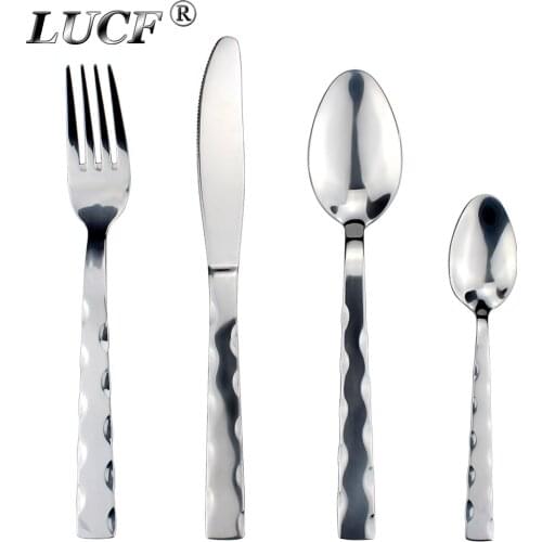 LUCF C2F fashion wave shape Stainless Steel Western Cutlery separate sale delicate Dinnerware Fork/Knife/Spoon for home kitchen