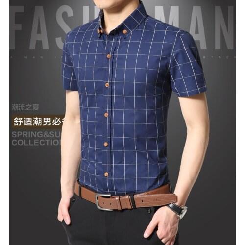 MRMT 2021 Brand new mens slim short sleeve plaid shirt for male short sleeve cotton plaid Tops shirt