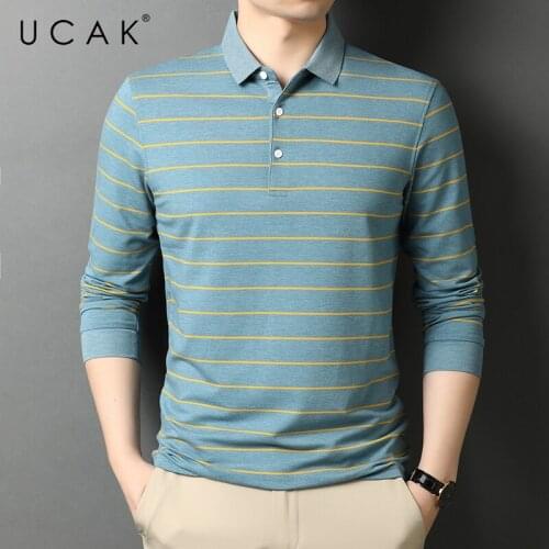 UCAK Brand Classic Casual Turn-down Collar Striped T Shirt Men Clothes Autumn New Arrival Streetwear Long Sleeve T-Shirts U5719