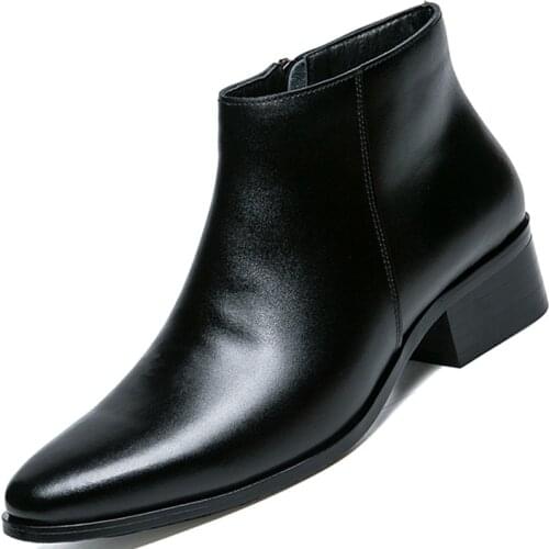 Men Chelsea Boots Genuine Leather Botas Wedding Dress Shoes for Male Formal Business Ankle Boot Winter Warm Black