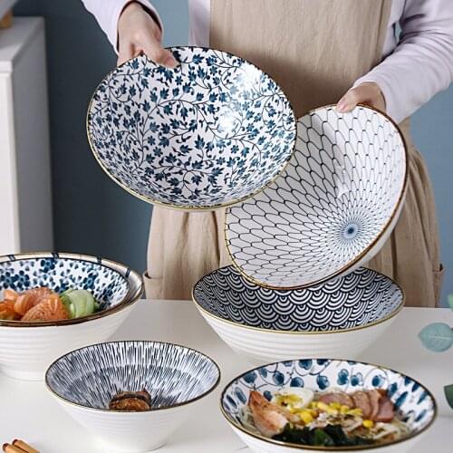 Ceramic Tableware Bowl Set Japanese Style Noodle Ramen Soup Home Large Rice Bowl Single Hand Drawn Health Kitchen Gourmet Tools