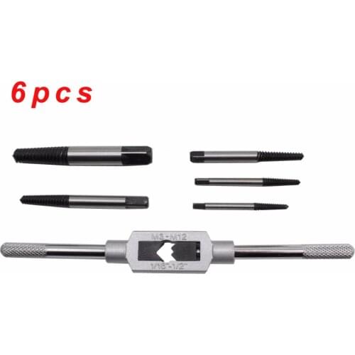 CTX 6 Pcs/Set Cr-Mo Screw Extractor Broken Bolt Remover Drill Guide Bits Set With Holder Frame Tools M3-M12