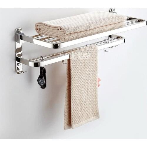 G001-5 Bathroom Glass Shelf 304 Stainless Steel Bathroom Towel Rack Folding No Punching/Punching Polish Process Bathroom Pendant