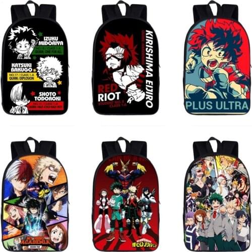 Anime Printed My Hero Academia Theme Series Backpack Nylon Zipper Satchel Cartoon Schoolbag Teenagers Travel Laptop Bags Purse
