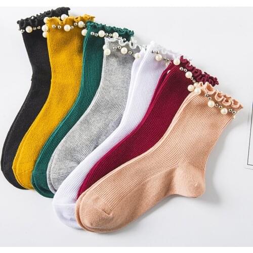 1 Pairs Autumn and Winter Korean Personalized Trend Creative Japanese Womens Comfortable Lovely Pearl Pile Socks