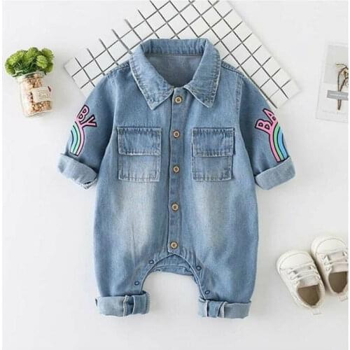 New 2020 Toddler Baby Boys Girls Kids Giraffe Denim Fabric Romper Autumn Winter Outfits Clothes