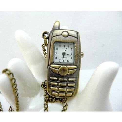 New Style mobile phone Pendant Fashion Necklace Watch Vintage Bronze Chain Jewelcy Pocket Watch 12pcs/lot Free Shipping