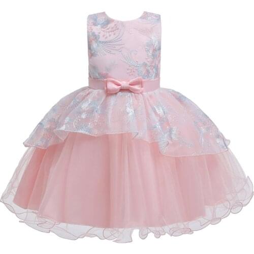 Baby Girls Embroidered Flower Dress Princess Elegant Toddler Kids Wedding Ball Gown Costume Party Dresses Children Clothes 1-5Y