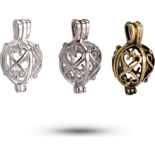10pcs Rhodium plated Pear Hollow Cage Filigree Essential Oil Diffuser Necklace Lockets For Hand DIY Necklace Braecelet findings