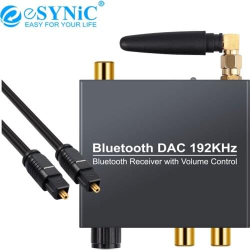 ESYNiC 192K Bluetooth-compatible DAC Converter Digital Optical Coaxial to Analog RCA 3.5mm Audio Adapter Support Volume Control