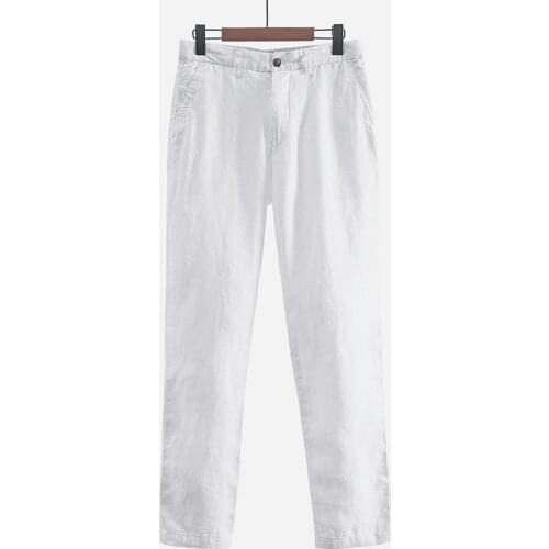 Japanese style simple mens linen casual pants loose breathable straight 100% linen pants men spring fashion trousers broek