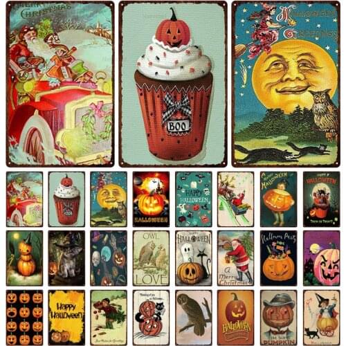 Retro Christmas Halloween Pumpkin Metal Tin Sign Vintage Plate Pin Up Painting Metal Signs Bar Kitchen Club Party Decor 3Ch-5
