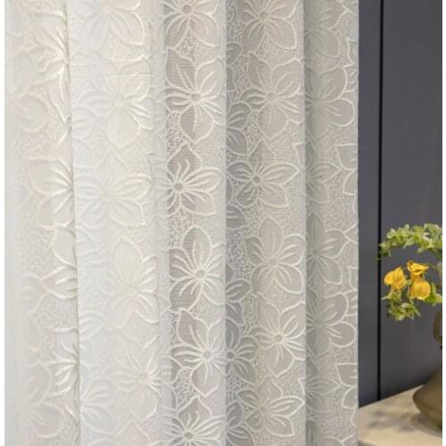 White Relief Cherry All-match Tulle Curtains for Bedroom Living Room Window Screens Panels For Kitchen Custom Made Sheer Drapes