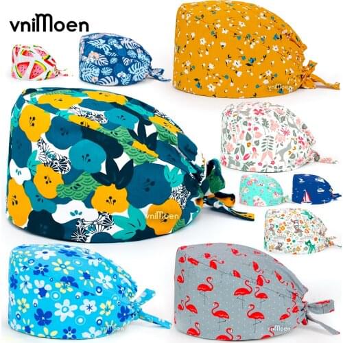 Vnimoen plant print nursing hats accessories surgical cap women Nurse Hat for Women Beauty Salon Pharmacy Cap Lab Pet Doctor Cap