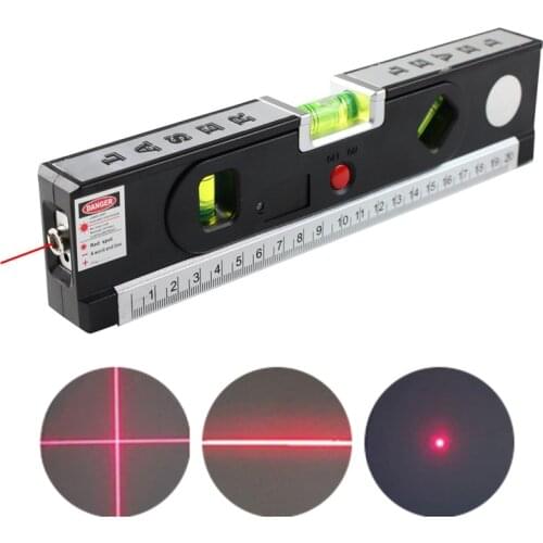 4 in 1 Laser Level Aligner Vertical Horizontal Lasers Accurate Marking Line Construction Tool with Locking Measuring Tape Ruler