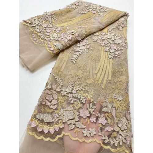 XIYA African Lace Fabric 2021 Embroidered High Quality Bridal Nigerian Tulle Lace Fabrics For Wedding Party Dress NI5125-1