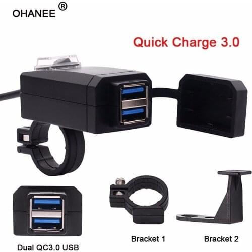 OHANEE Qc3.0 Usb Motorcycle Charger Moto Equipment Dual Usb Quick Charge 12v Power Supply Adapter case for iphone Samsung Huawei