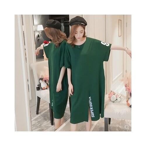 Women Short Sleeve O-neck Long T shirts Summer Cotton Plus Size T shirt Femme Loose Casual Black/ Green Tees