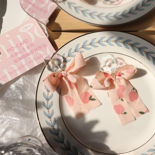 Summer Sweet Pink Peach Big Bow Stud Earrings for Women Elegant INS Korean Fashion Teen Dating Jewelry 2021 Trend Pendientes