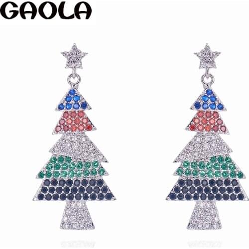 GAOLA Hot Christmas Tree Dangle Earring Cubic Zirconia Earrings For Women GLE7363L