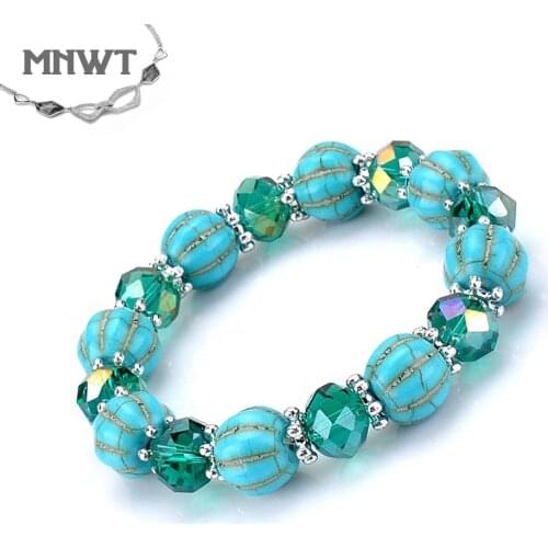 MNWT High Quality Turquoises Crystal Wristlet Trinket for Women Blue Turquoises Beads Fashion Style Woman Bracelet