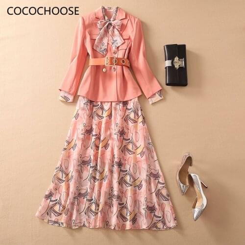 Women double bleasted blazer suits office 2 piece outfits spring 2021 runway high quality chiffon dress and blazers set twinset