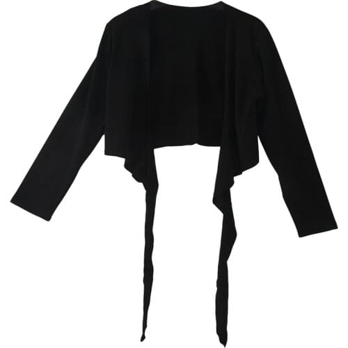 LADIES LONG SLEEVE TIE UP CROP SHRUG WOMENS WRAP BOLERO CARDIGAN TOP - black