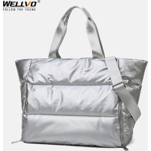 Winter Handbags Large Capacity Shoulder Bag For Men Waterproof Nylon Bags Space Pad Cotton Feather Down Bag Travel Tote Bag X12C