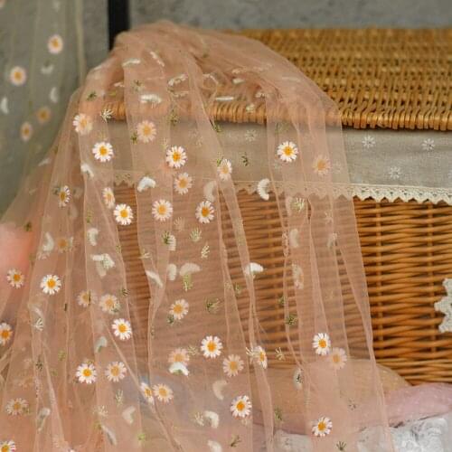 1 Yard Hot Sale Embroidery Daisy Tulle Lace Fabric Bridal French Flower Net Material Fabric For Wedding Dress DIY Accessories