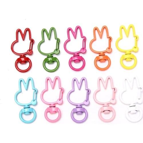 10PCS Colorful Enameled Rabbit Head Lobster Clasp Keychain Key Chains Rings Hook Dog Buckle Keyrings